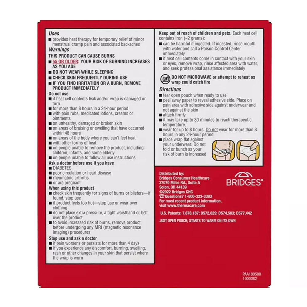 Thermacare Menstrual Pain Therapy Menstrual Cramps Pain Relief Heat Wraps, 4 Count