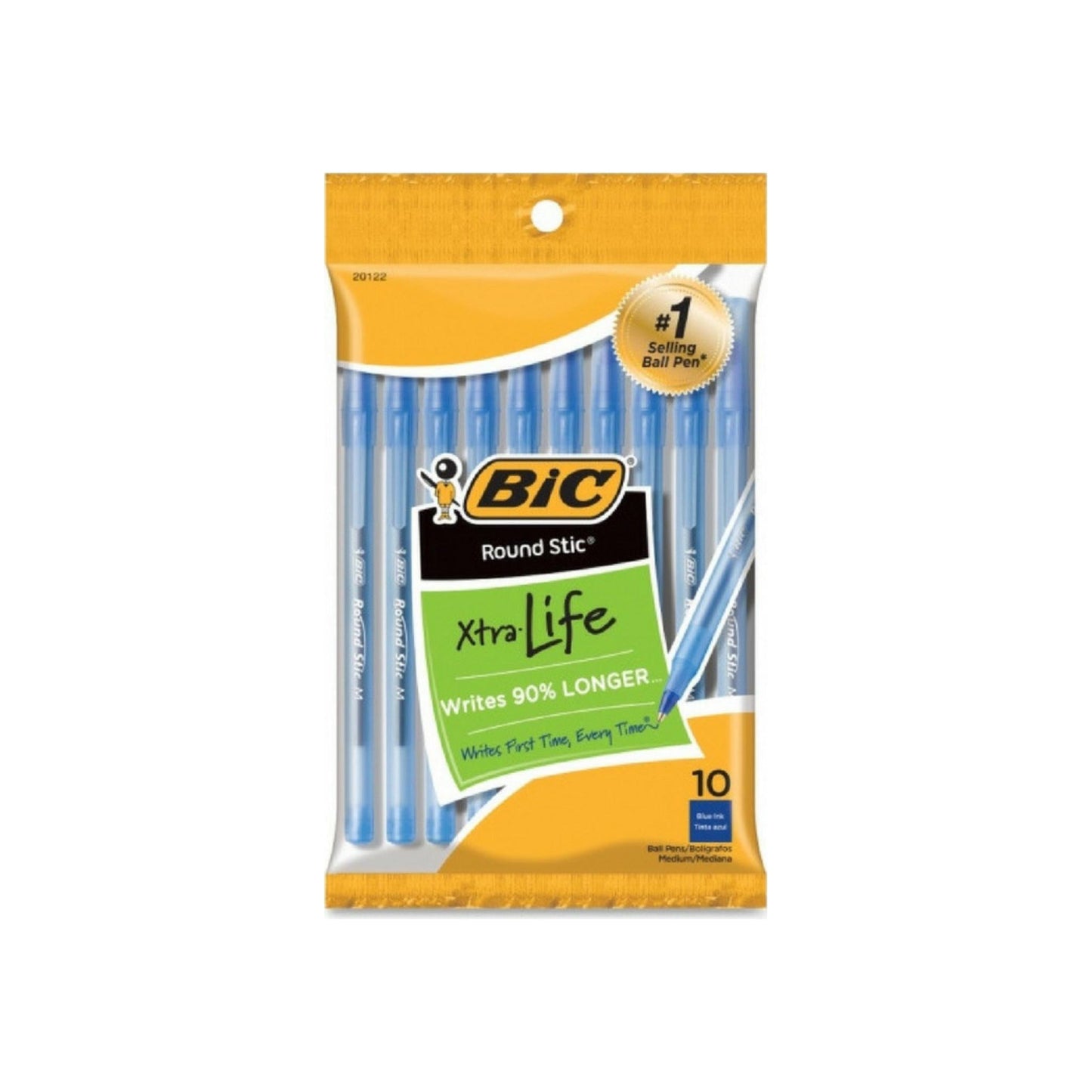 Bic Round Stic Xtra Life Medium Ballpoint Pen, Blue Ink 10 Ea