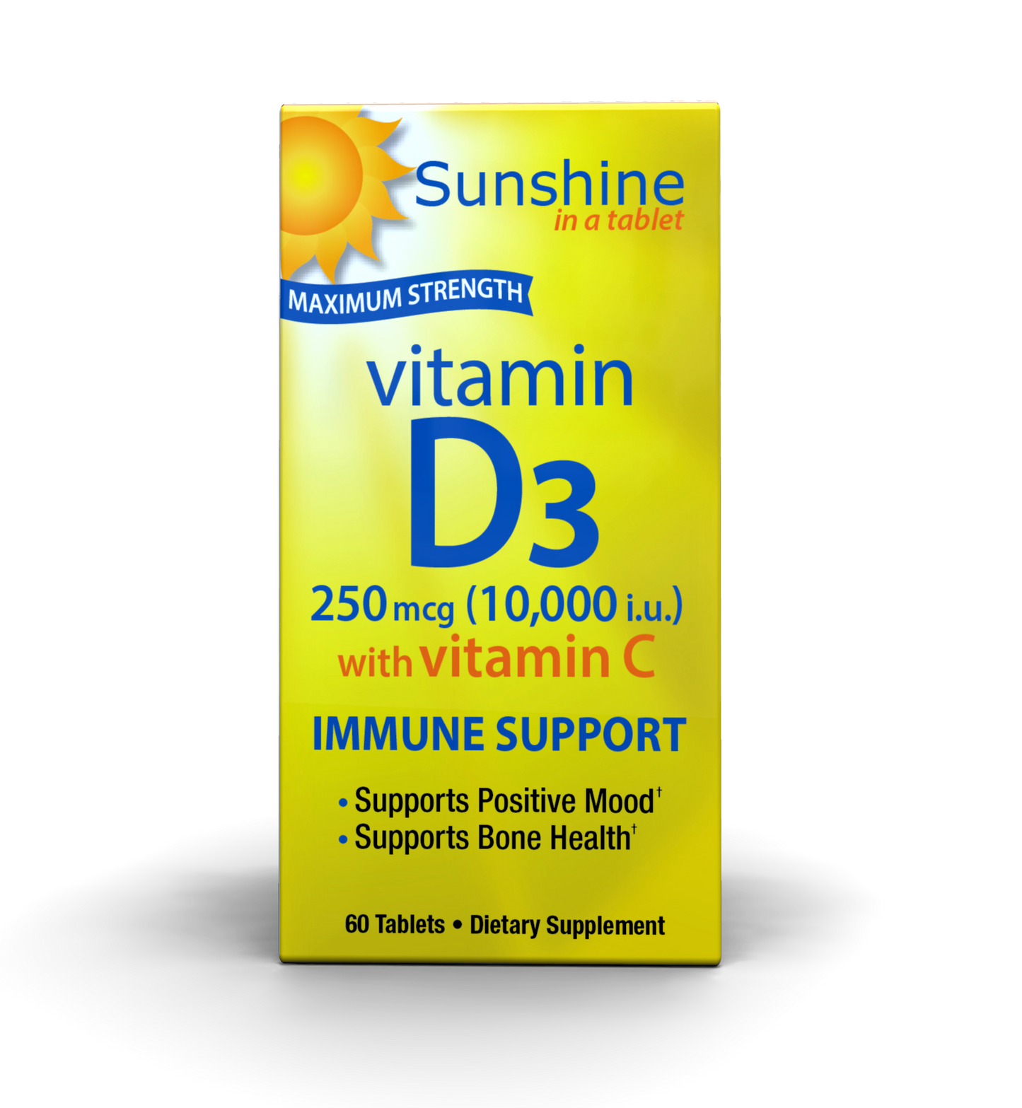 Sunshine Vitamin D 250Mcg (10,000 Iu) With Vitamin C, 60 Count Tablets