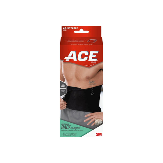 Ace Contoured Back Support,One Size Adjustable, Black, 1 Ea