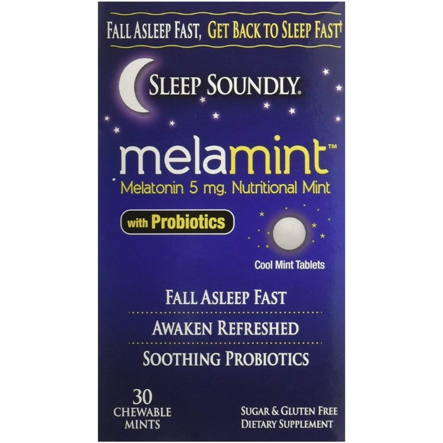 Sleep Soundly Melamint Melatonin Melt 5mg with Probiotics, Fast Acting Sleep Formula, 30 ea