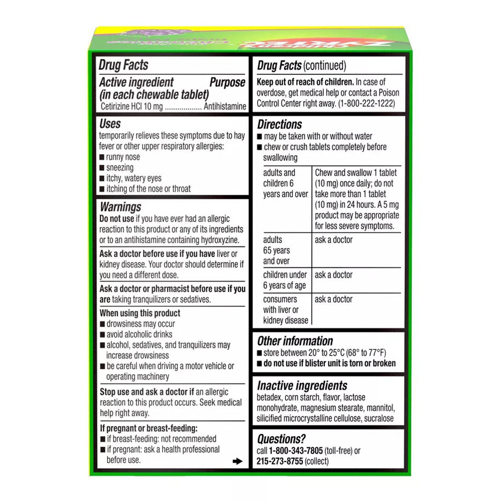 Zyrtec Children'S Dye-Free Chewables For 24 Hour Allergy Relief, 24 Ct