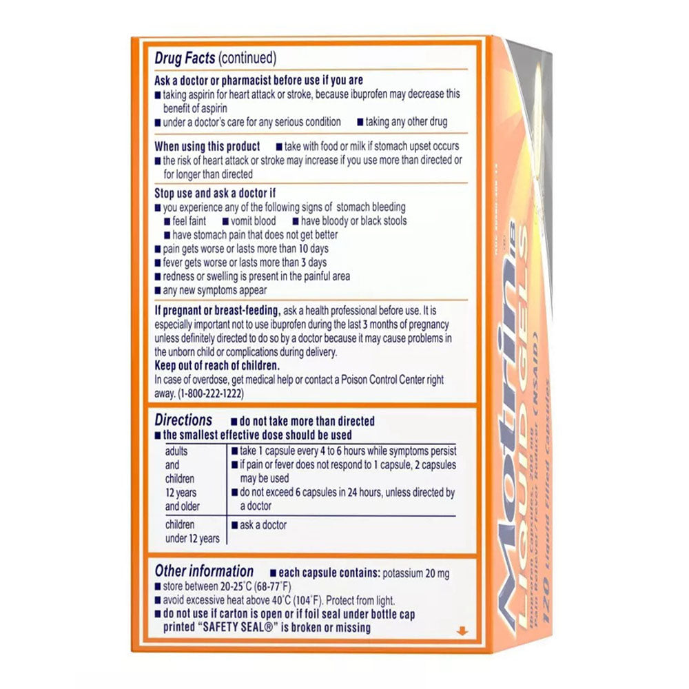 Motrin Ib Liquid Gels, Ibuprofen 200 Mg, Pain Reliever & Fever Reducer Minor Arthritis Pain 120 Ct