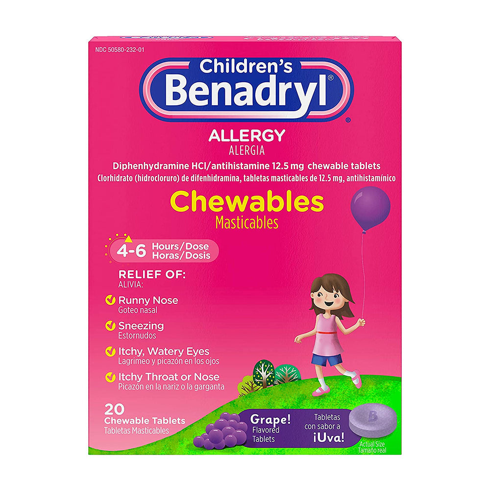 Benadryl Children'S Allergy Chewables, Grape, 20 Count