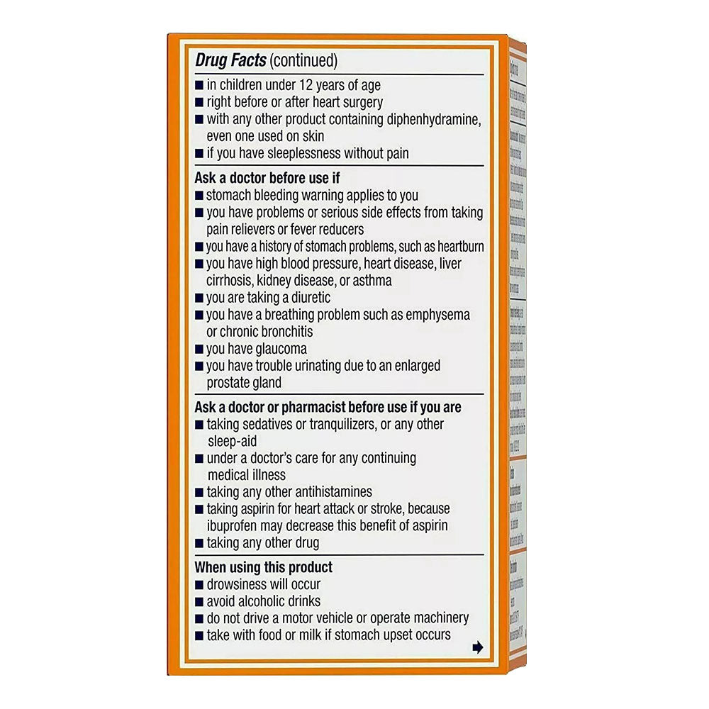 Motrin Pm Caplets, 200 Mg Ibuprofen & 38 Mg Sleep Aid, Nighttime Relief For Minor Pains, 80 Ct.