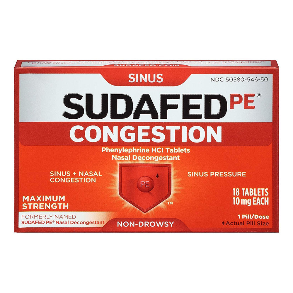 Sudafed Pe Maximum Strength Non-Drowsy Sinus Decongestant, 18 Ct