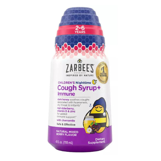 Zarbee'S Kids Cough + Immune Nighttime For Children 2-6 With Dark Honey, 4Fl Oz