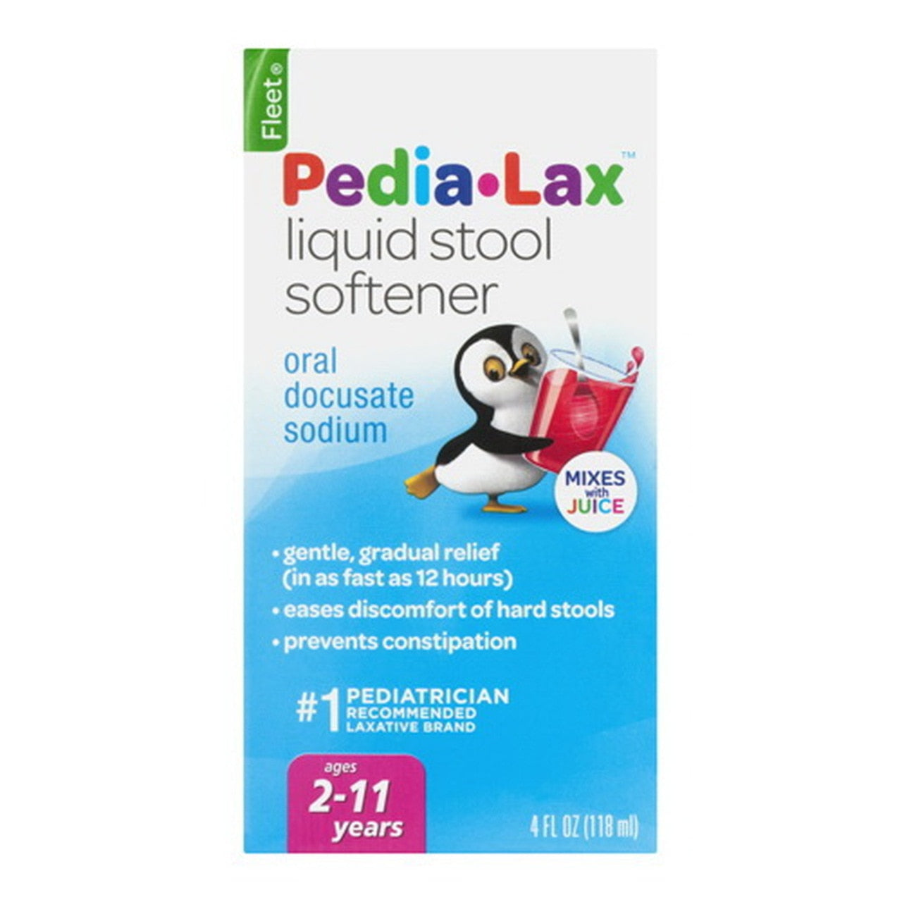 Fleet Pedia-Lax Liquid Stool Softener Fruit Punch Flavor 4 Oz