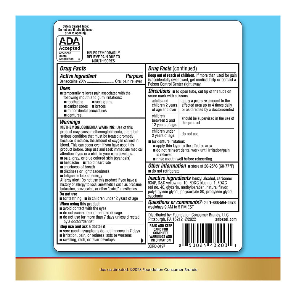 Anbesol Max Gel Size .33Z Anbesol Mouth Pain Relief Gel .33Oz