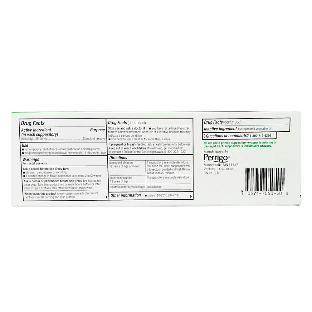 Bisacodyl Supppositories 10 Mg (Generic Dulcolax) - 50 Each