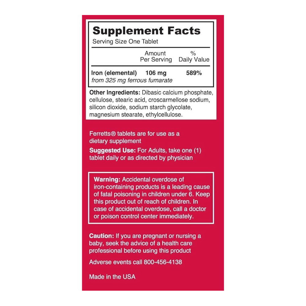 Ferret Suppts Ironlement, Ferrous Fumarate 325Mg - 60 Tablets