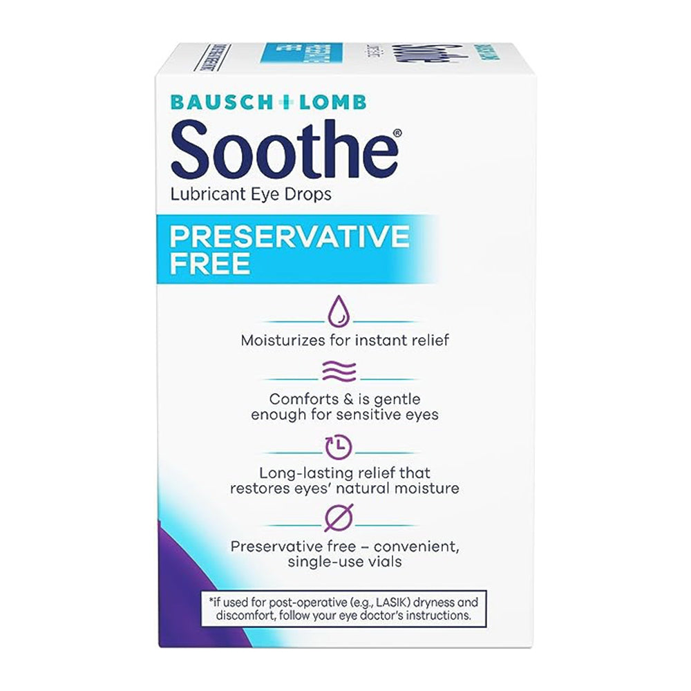 Bausch + Lomb Soothe Preservative-Free Lubricant Eye Drops, Box Of 28 Single Use Dispensers