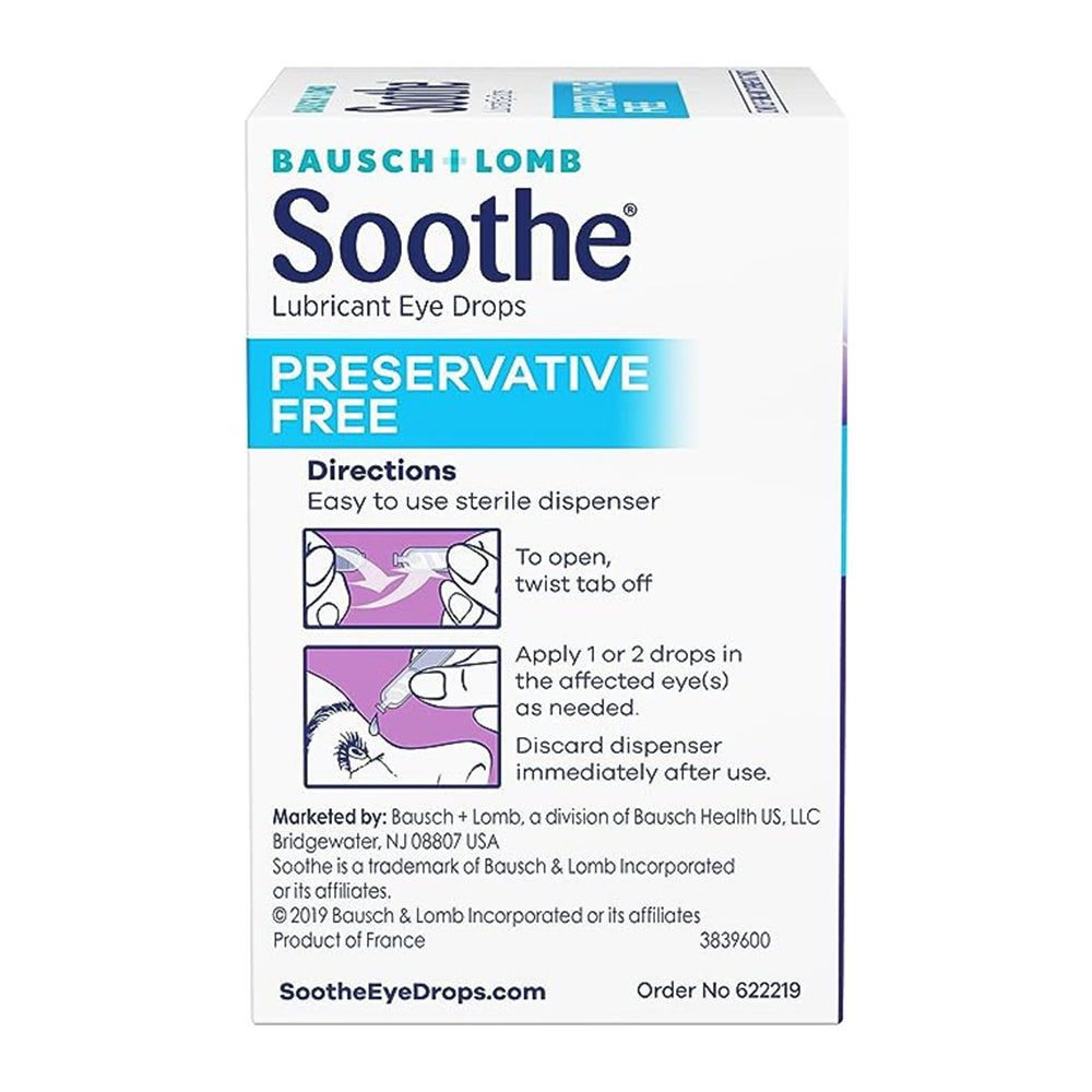 Bausch + Lomb Soothe Preservative-Free Lubricant Eye Drops, Box Of 28 Single Use Dispensers