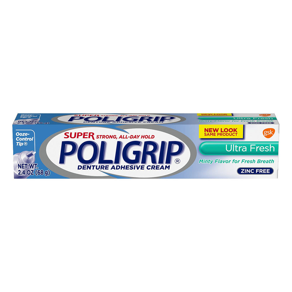 Super Poligrip Denture Adhesive Cream Ultra Fresh Minty Flavor - 2.40 Oz