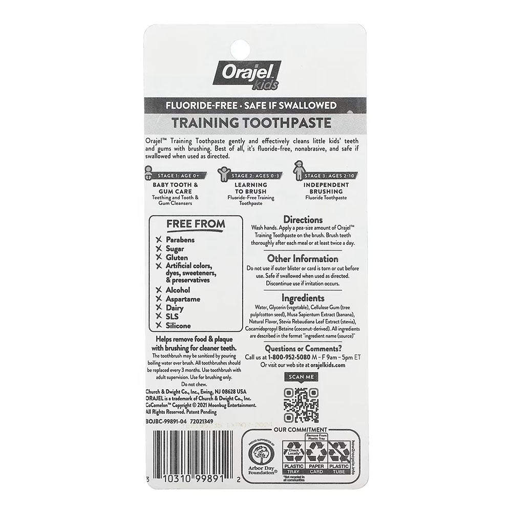 Orajel Kids Cocomelon Fluoride-Free Training Toothpaste With Brush, 1Oz