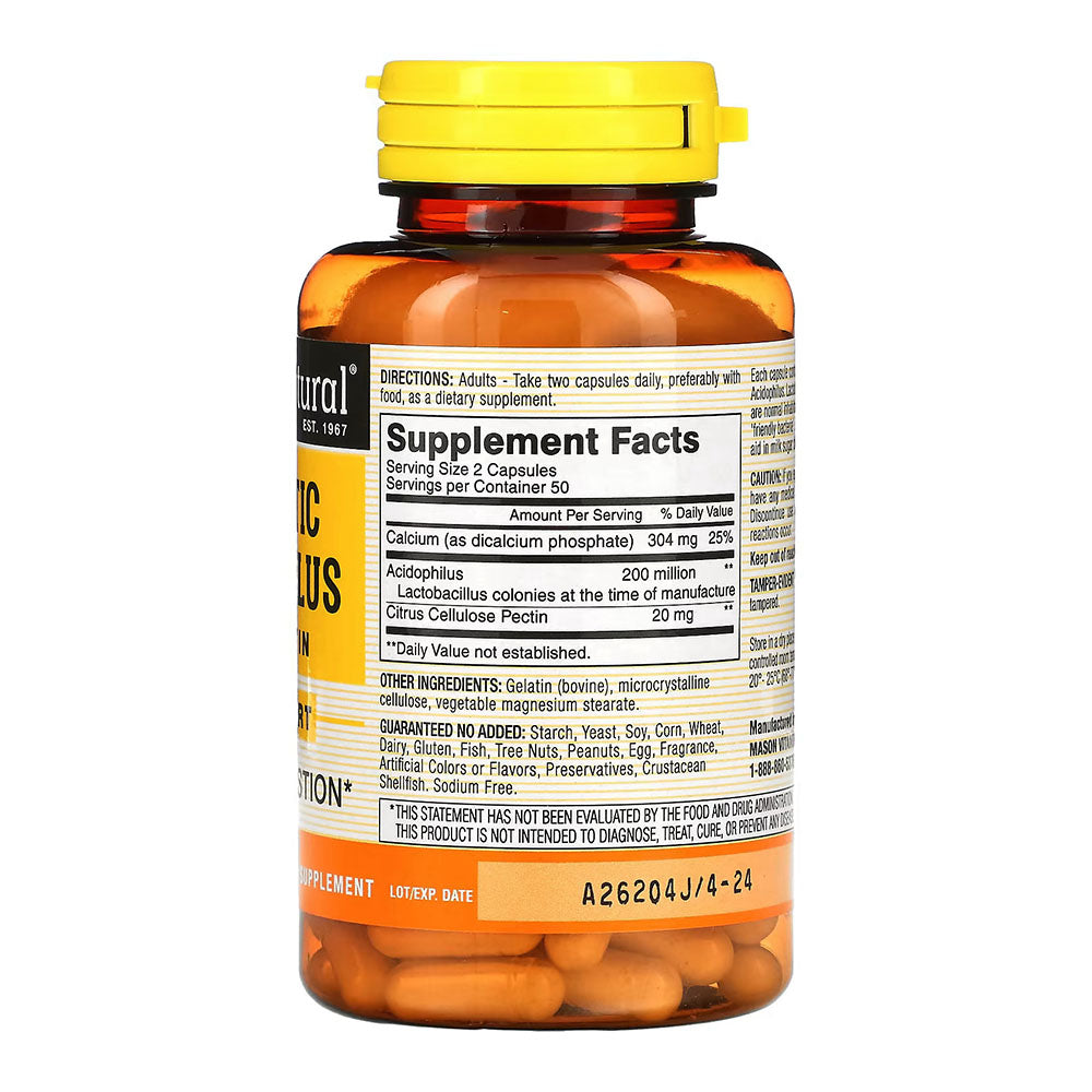 Mason Natural Acidophilus With Pectin Capsules, Digestive Aid - 100 Ea