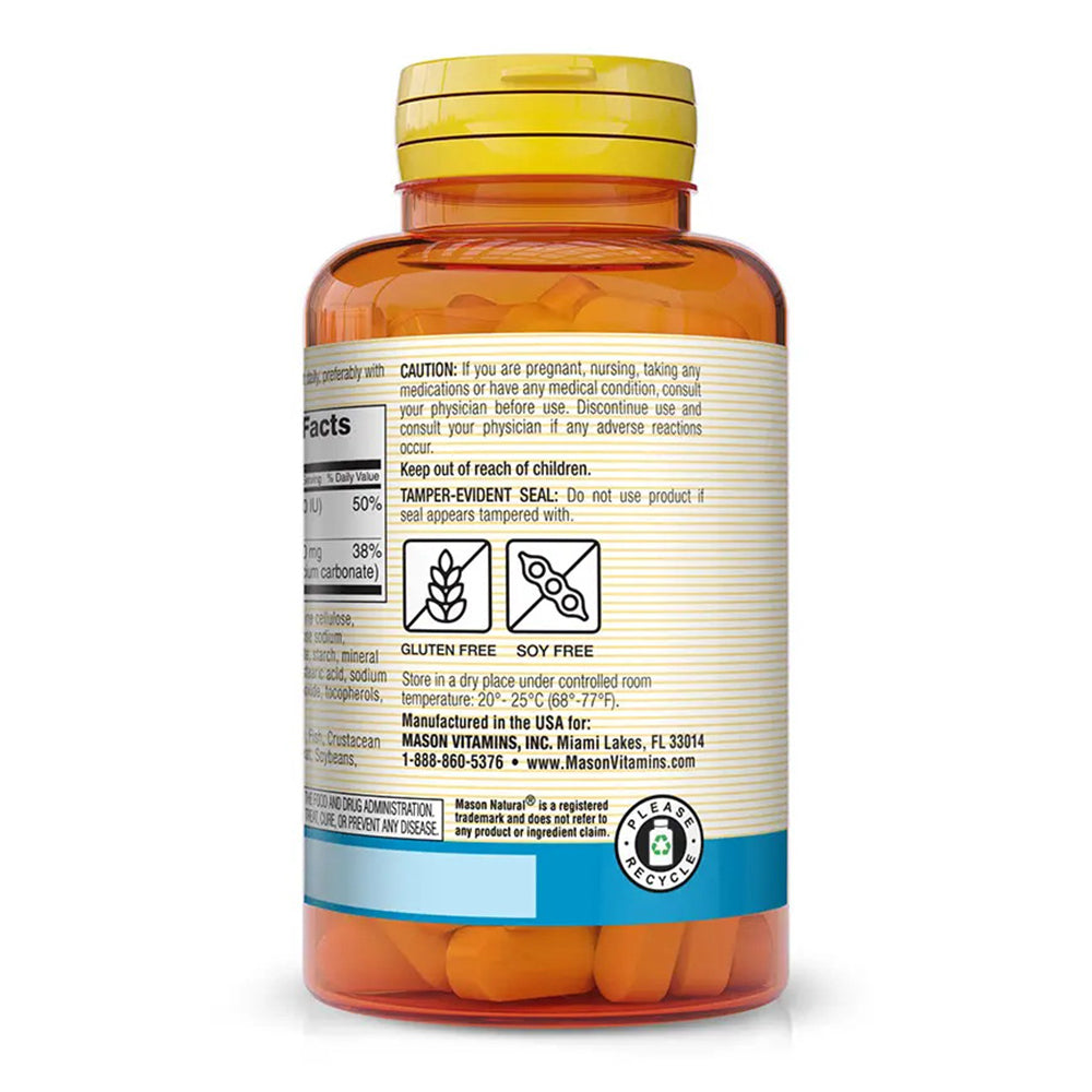 Mason Natural Oyster Shell Calcium 500 Mg Tablets With Vitamin D3 - 100 Tablets