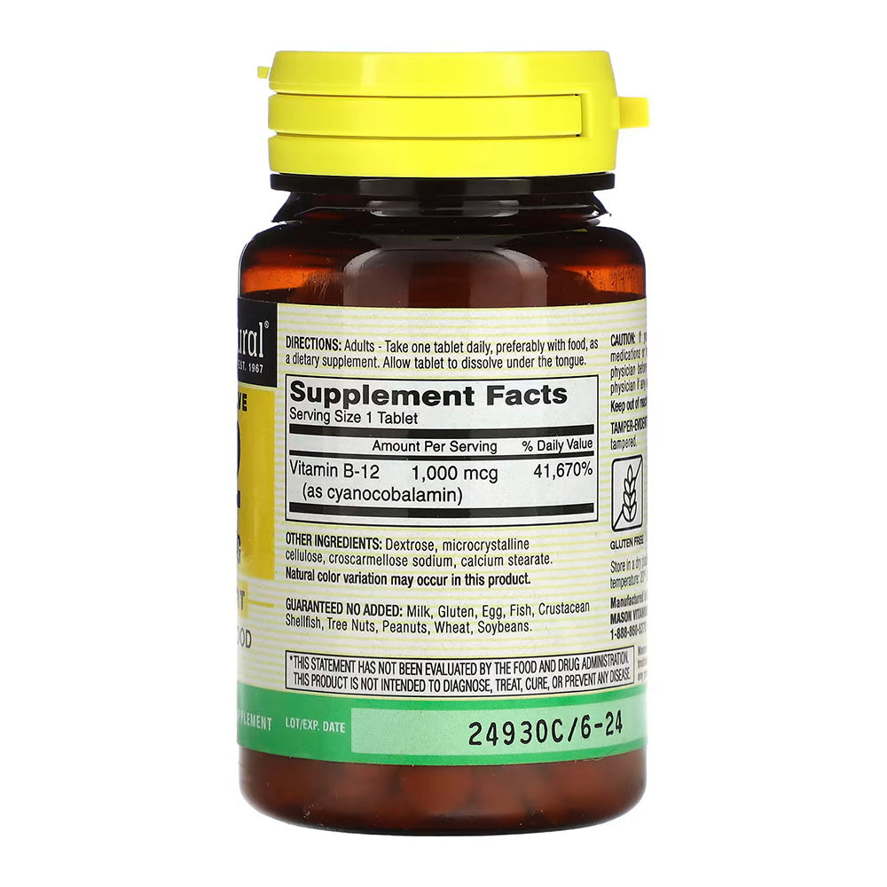 Mason Natural Vitamin B-12 1000Mcg, Dissolves Under Tongue Tablets - 100 Ea