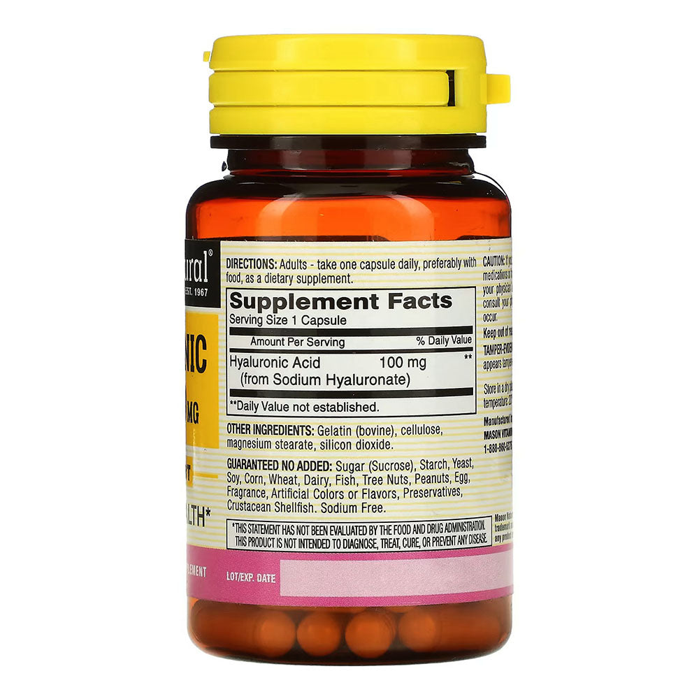 Mason Natural Hyaluronic Acid 100 Mg, Hair, Skin & Nails Health Care- 30 Capsules