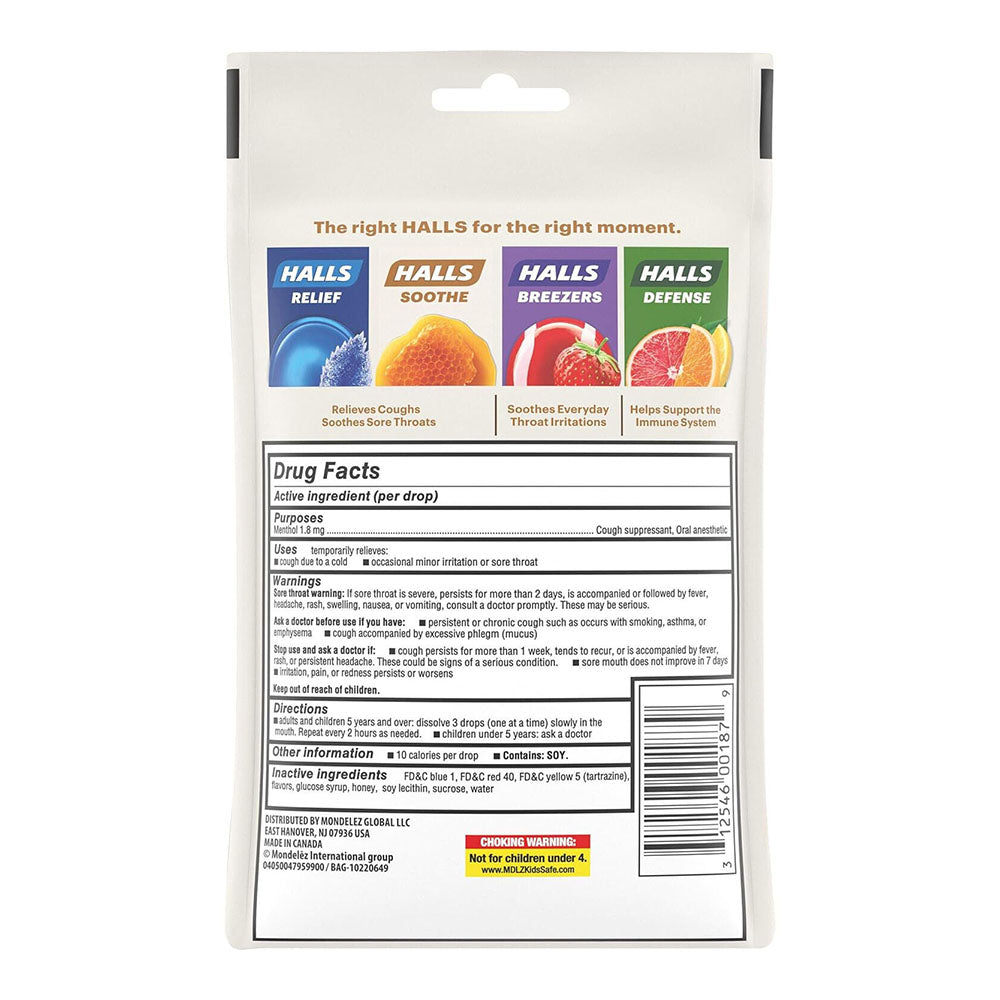 Halls Soothe Honey Menthol Flavor Cough Drops, 1 Bag (30 Total Drops)