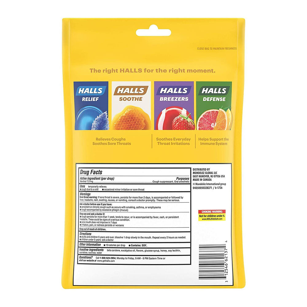 Halls Relief Honey Lemon Cough Drops, Economy Pack, 80 Drops