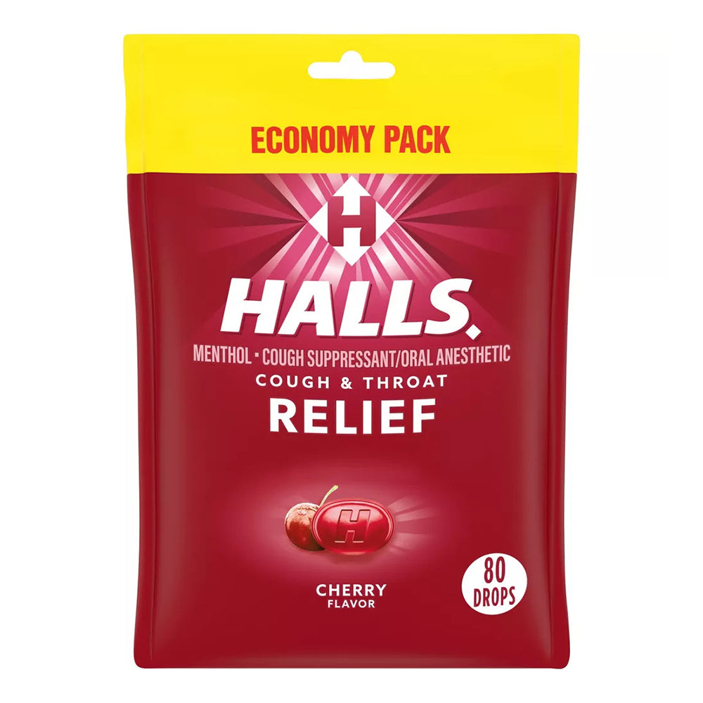 Halls Relief Cherry Cough Drops, Economy Pack, 80 Drops