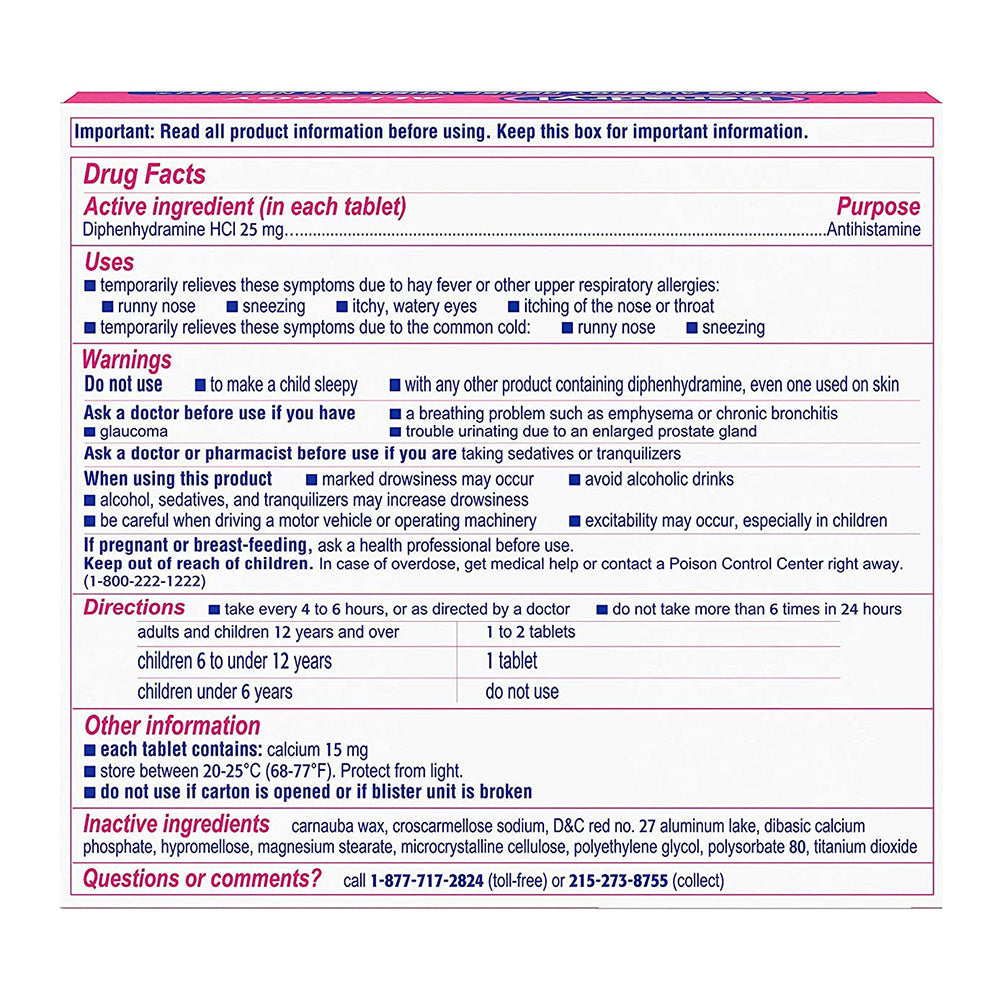 Benadryl Allergy Relief Ultratab Tablets - 24 Ea