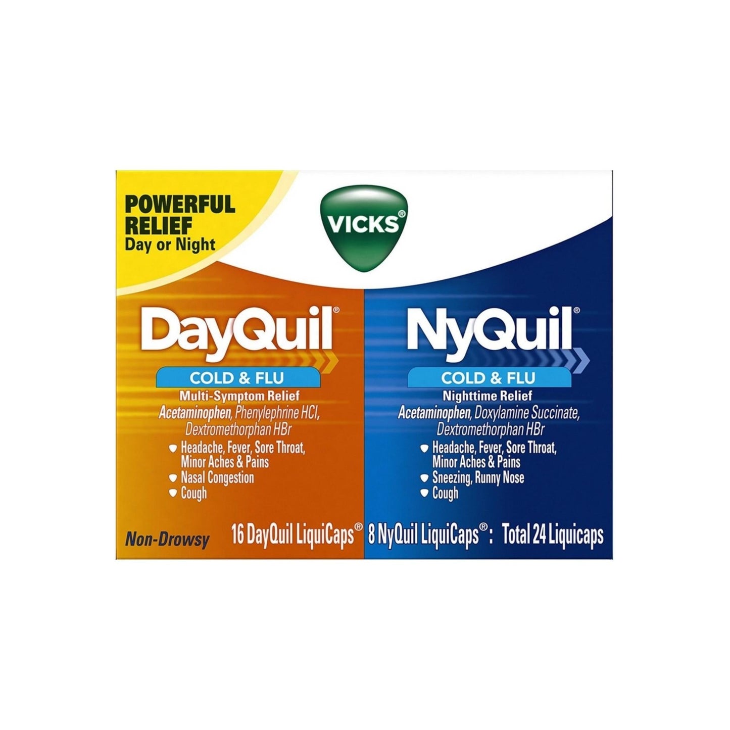 Vicks Dayquil & Nyquil Cold & Flu Relief Combo Pack Liquicaps 24 Ea
