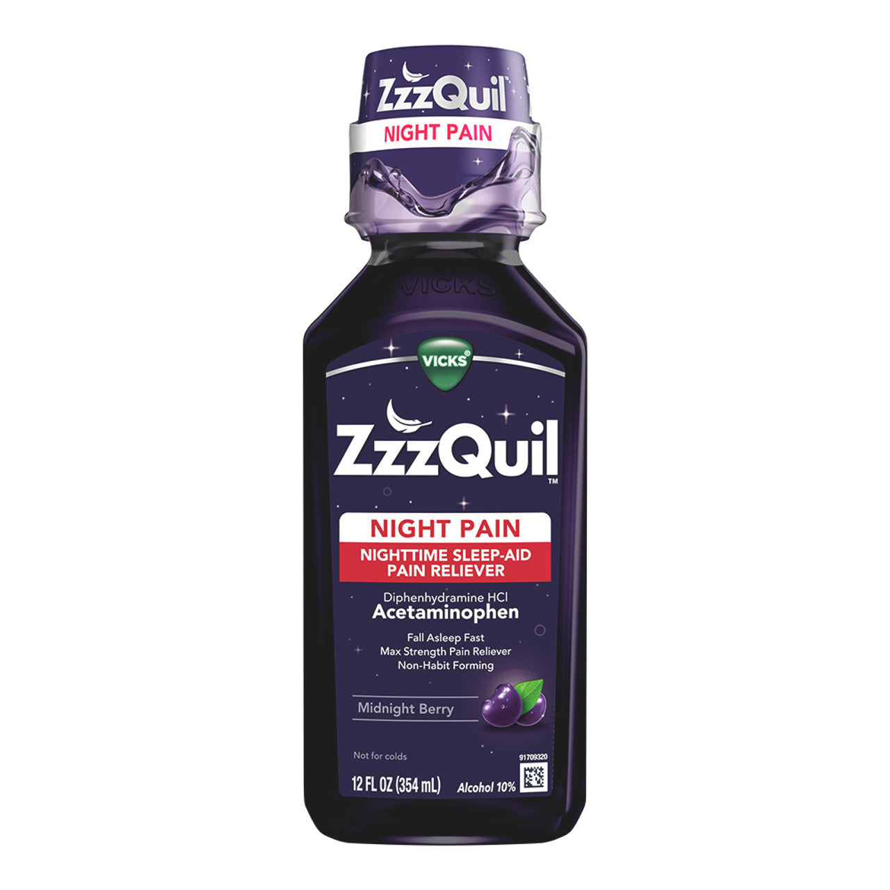 Vicks ZzzQuil Night Time Sleep Aid Pain Reliever Syrupm, Midnight Berry Flavored, 12 Oz