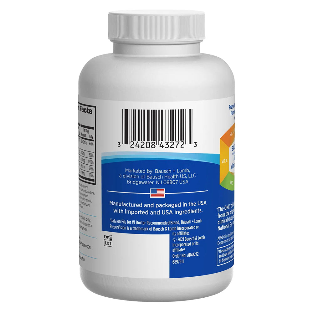 Bausch + Lomb Preservision Areds Eye Vitamin & Mineral Supplement Tablets, 240 Count Bottle