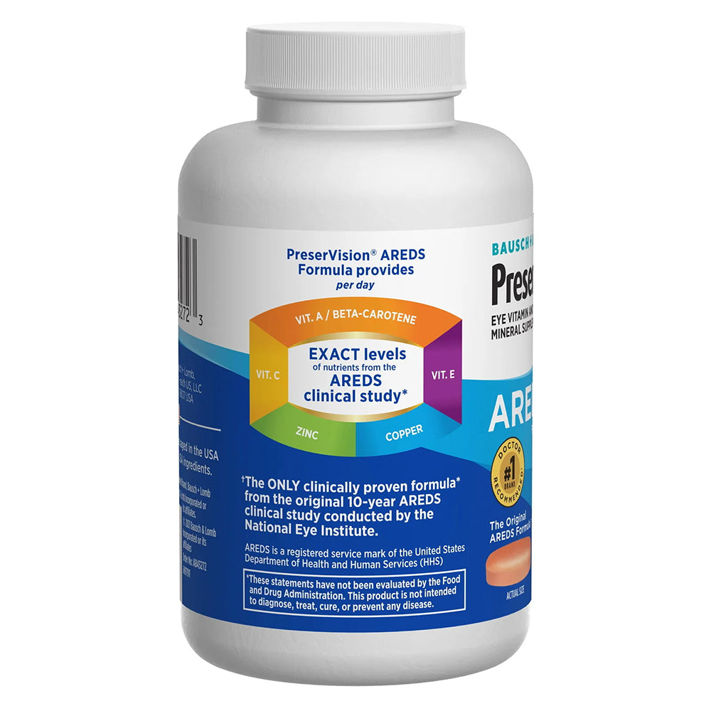 Bausch + Lomb Preservision Areds Eye Vitamin & Mineral Supplement Tablets, 240 Count Bottle