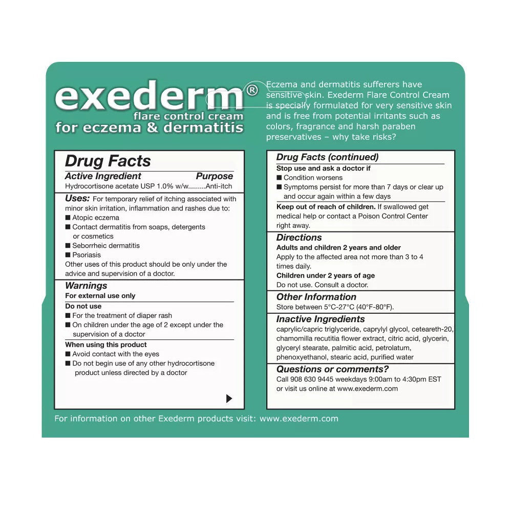 Exederm Flare Control Cream For Eczema & Dermatitis 2 Oz