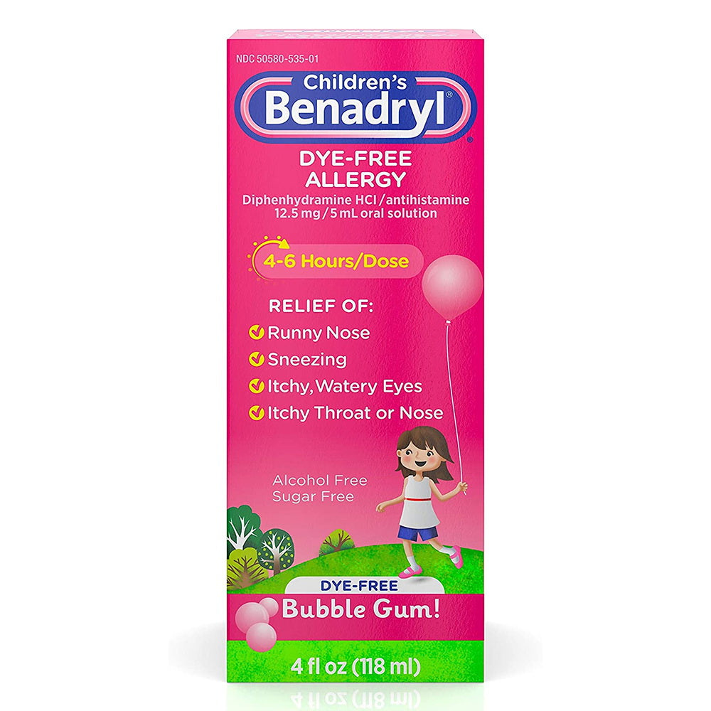 Children??????-??S Benadryl Antihistamine Allergy Relief, Dye-Free Liquid, Bubble Gum Flavored - 4 Oz
