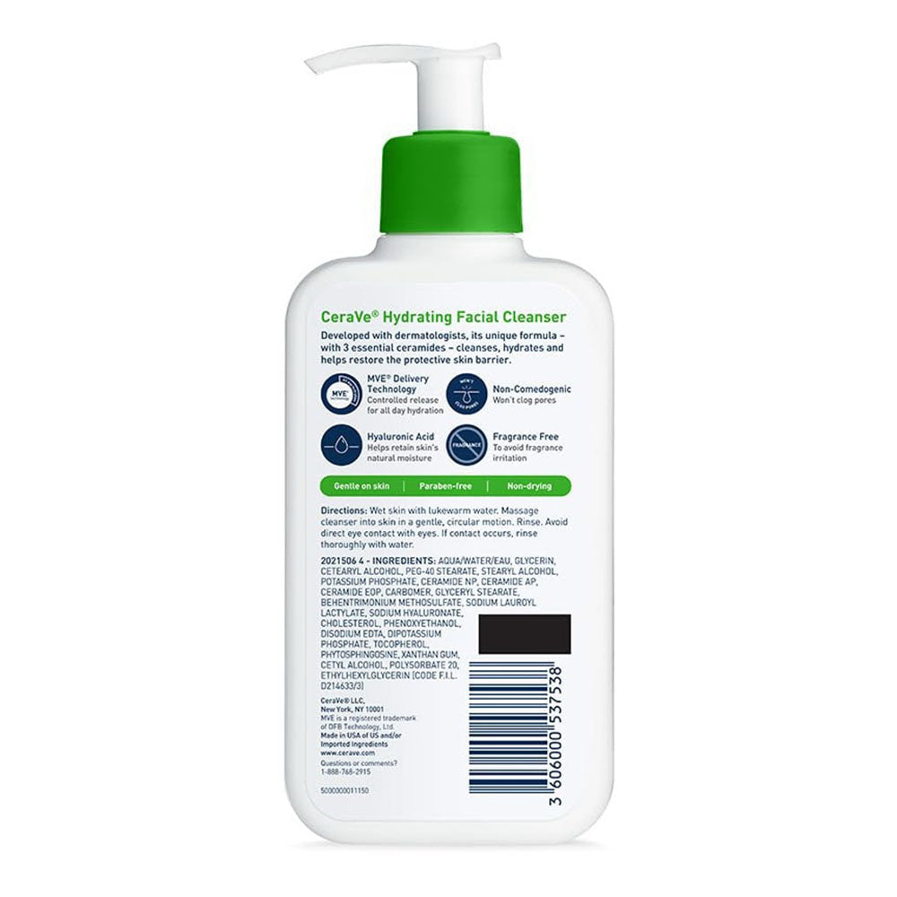 Cerave Hydrating Facial Cleanser Moisturizing Non-Foaming Face Wash , 8 Oz