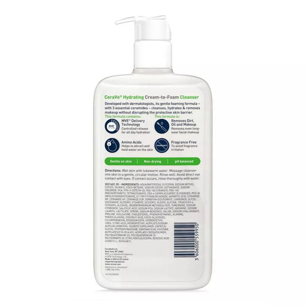Cerave Cleanser Hydrating Cream-to-Foam 12 Oz