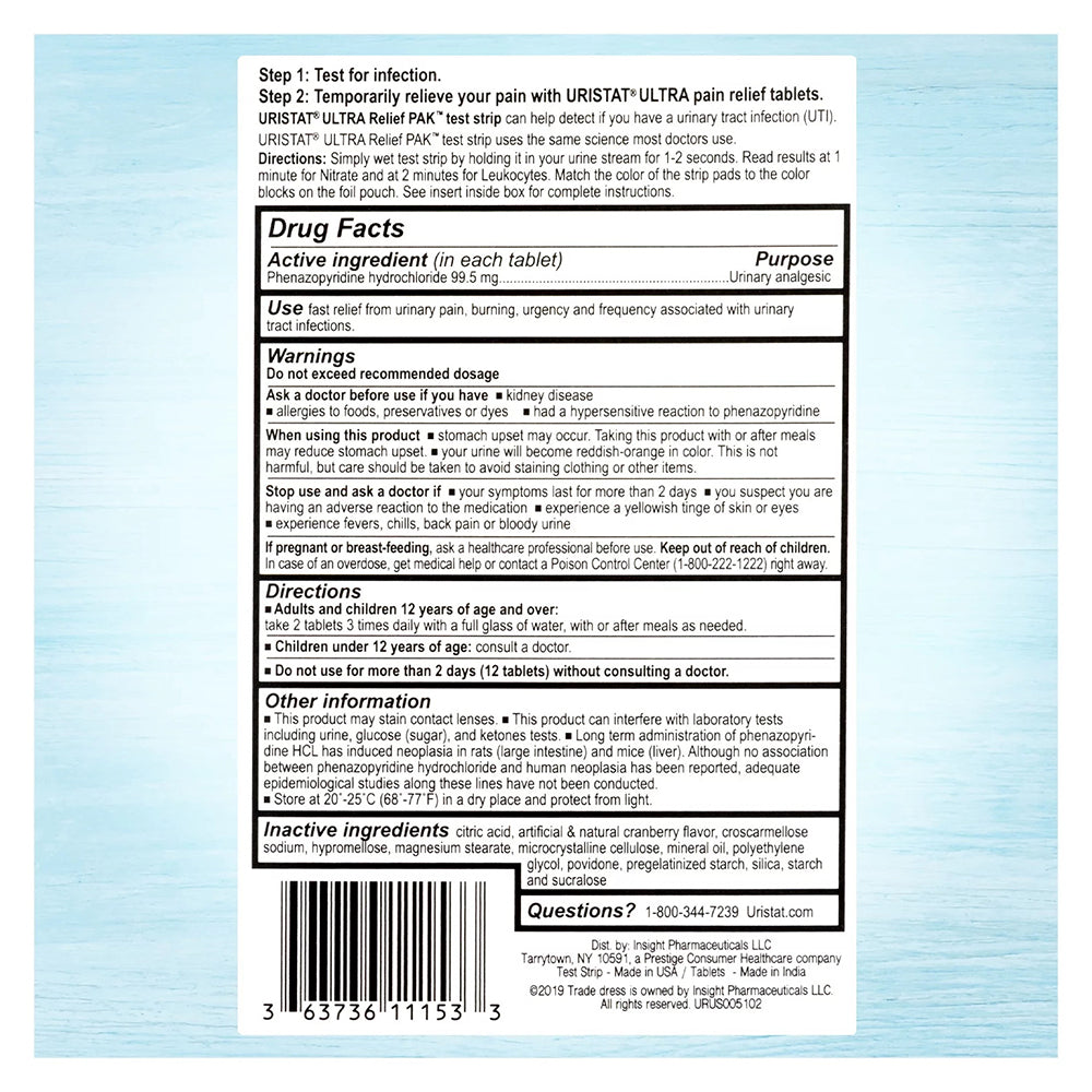 Uristat Ultra Uti Pain Relief Tablets With Test Strip, 12 Ea