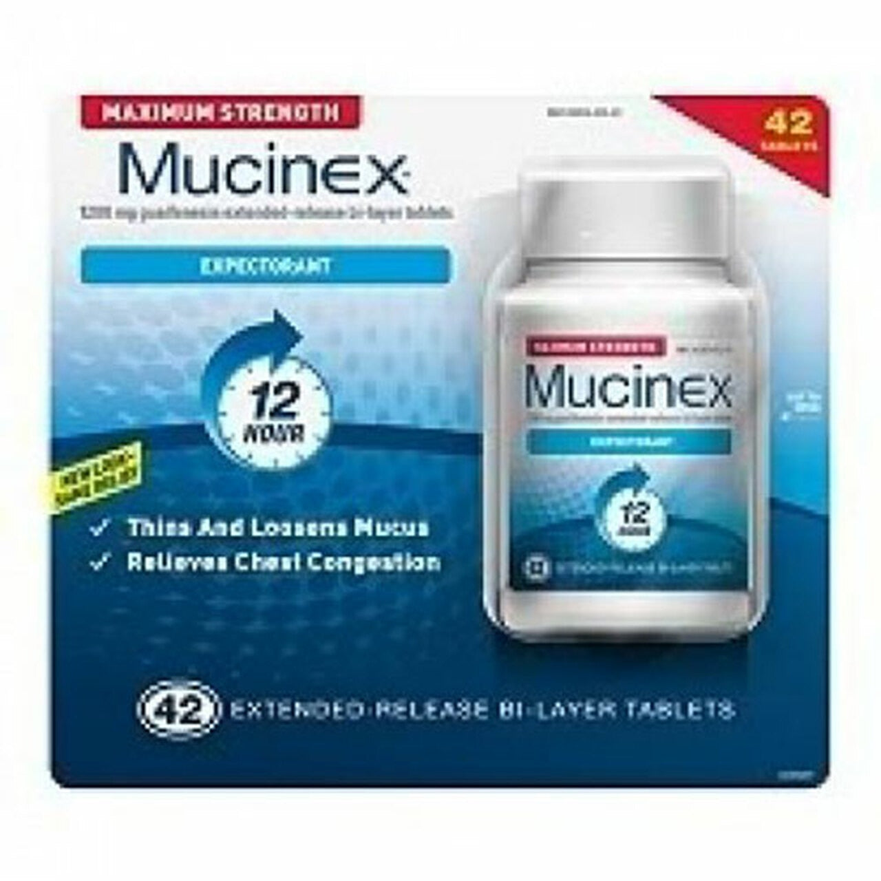 Mucinex Maximum Strength 12-Hour Chest Congestion Expectorant Tablets, 42 Count