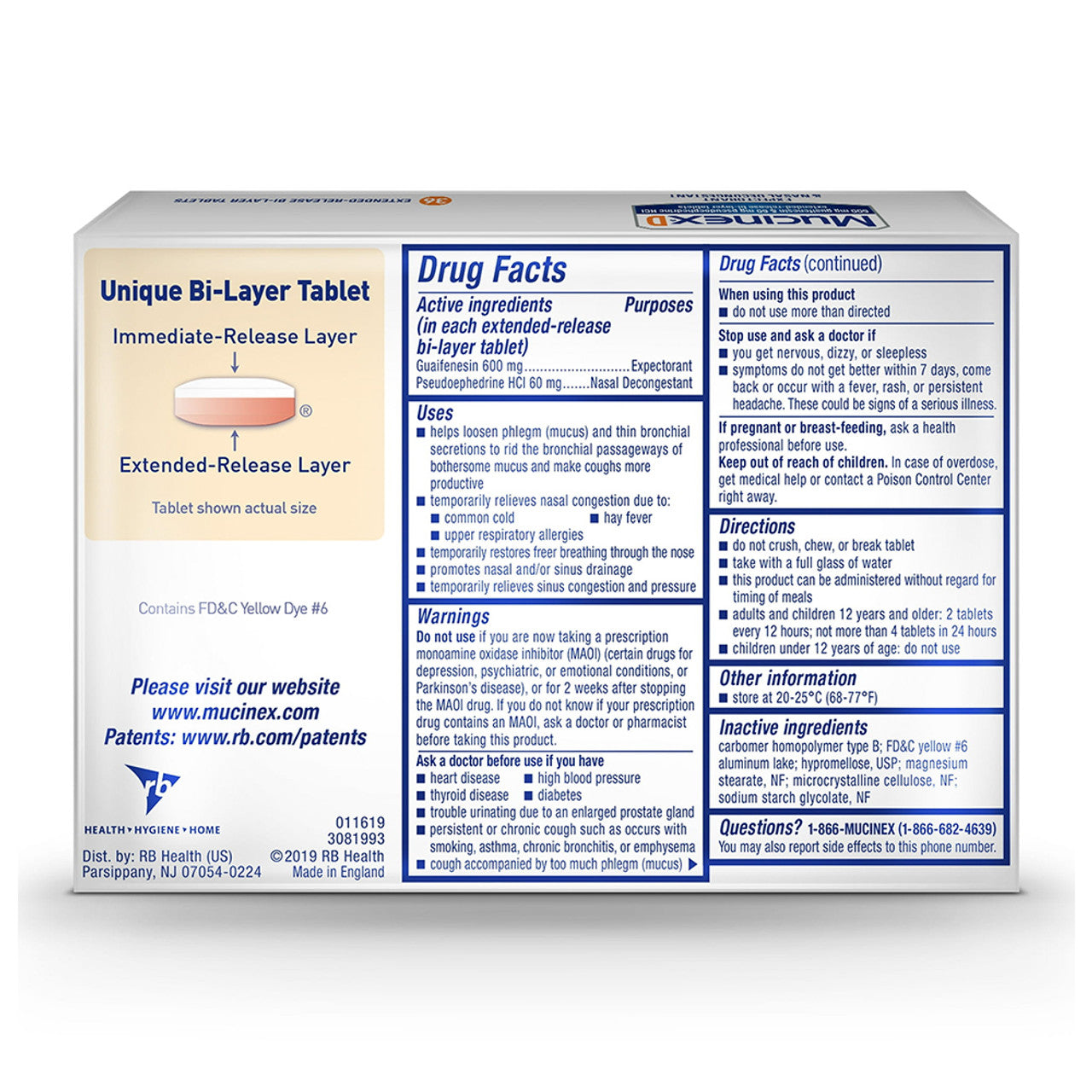 Mucinex D Expectorant and Nasal Decongestant Tablets, 36 Ea