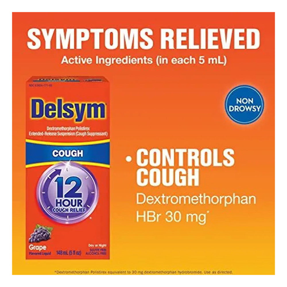 Delsym Adult Cough Suppressant Liquid, Grape Flavor, 5 Ounce