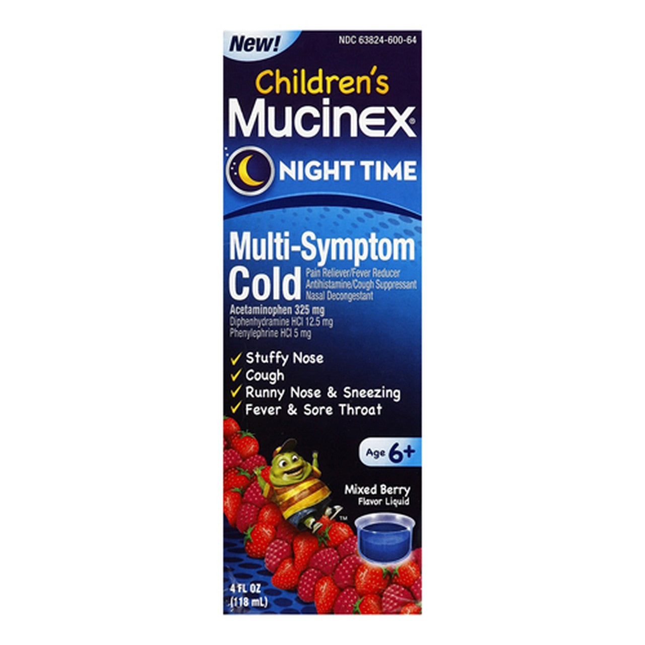 Mucinex Children'S Multi-Symptom, Night Time Cold Liquid, Mixed Berry 4 Oz
