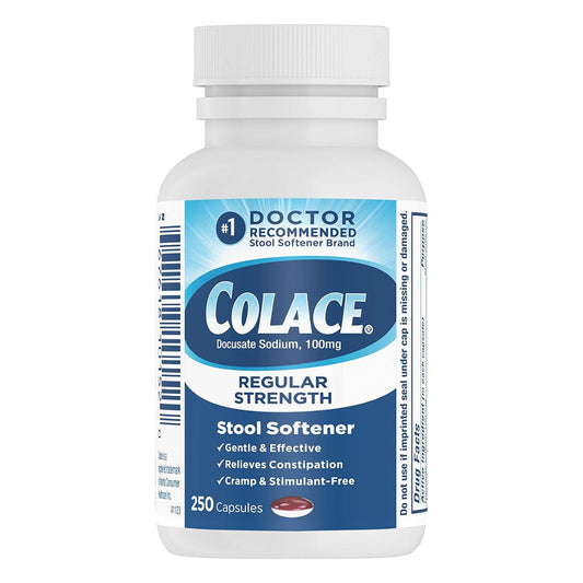Colace Regular Strength Stool Softener, 100 Mg Capsules, 250 Count