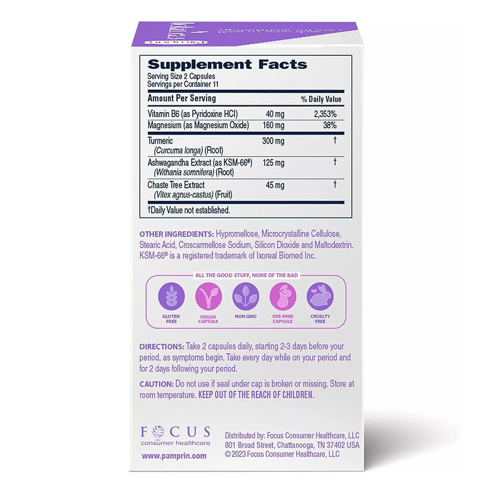 Pamprin Botanicals For Pms & Period Support, Holistic Relief For Cramps, 22 Ct