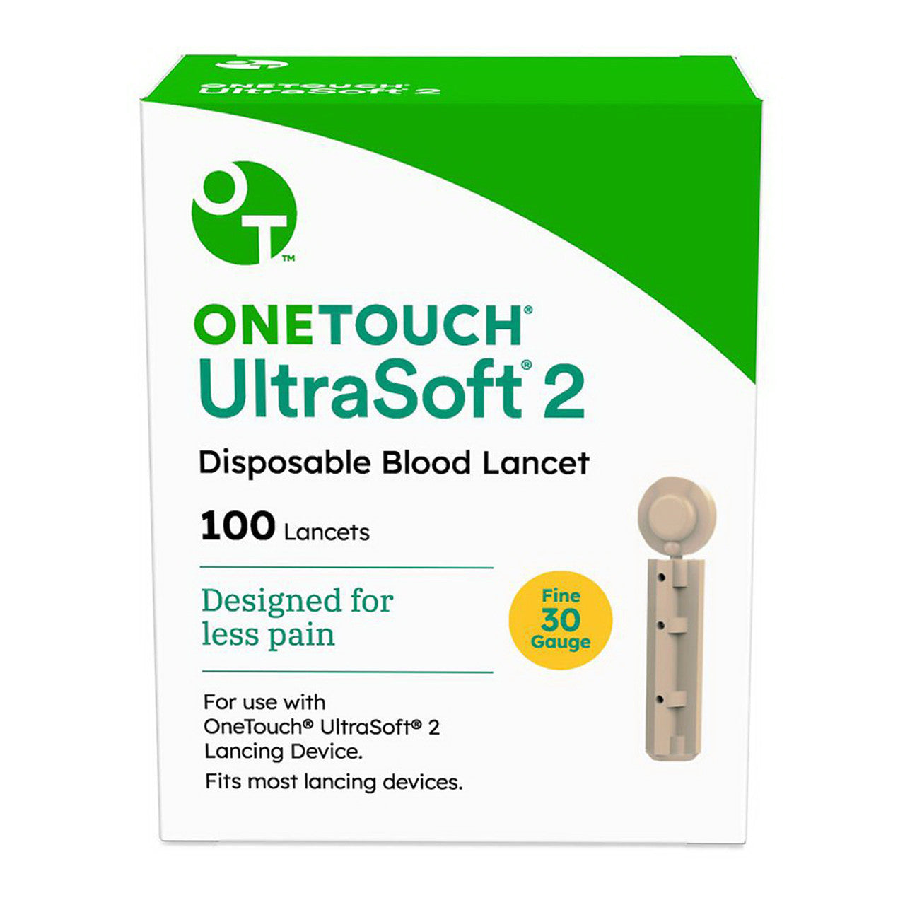 One Touch Ultra Soft 2 Disposable Blood Lancet, 100 Ea