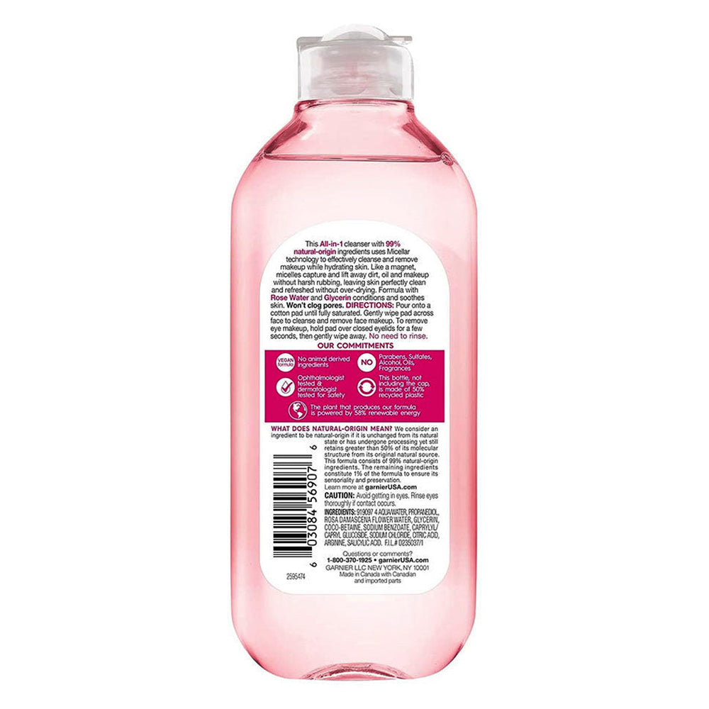 Garnier Micellar Water With Rose Water And Glycerin, Facial Cleanser & Makeup Remover, 13.5 Fl Oz