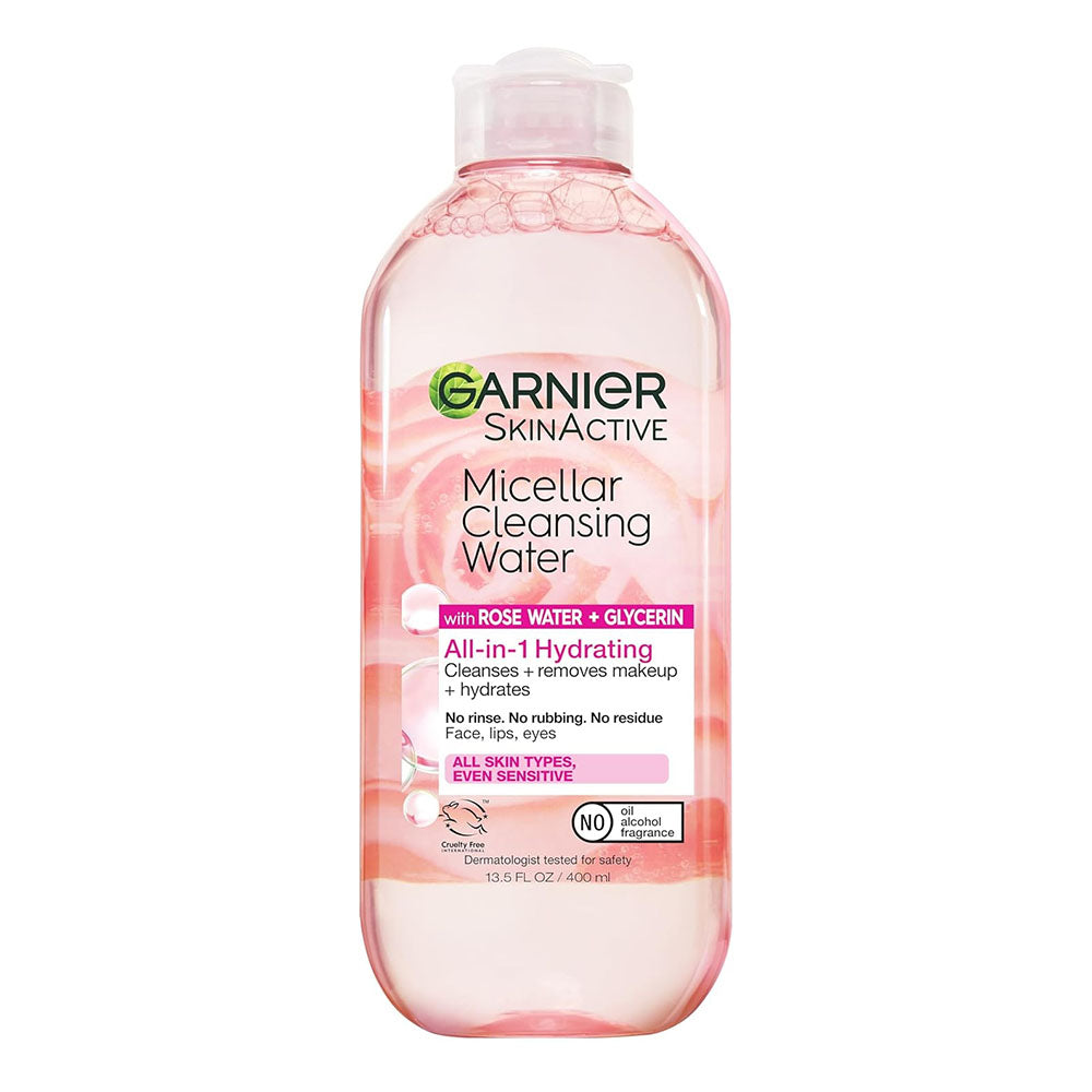 Garnier Micellar Water With Rose Water And Glycerin, Facial Cleanser & Makeup Remover, 13.5 Fl Oz