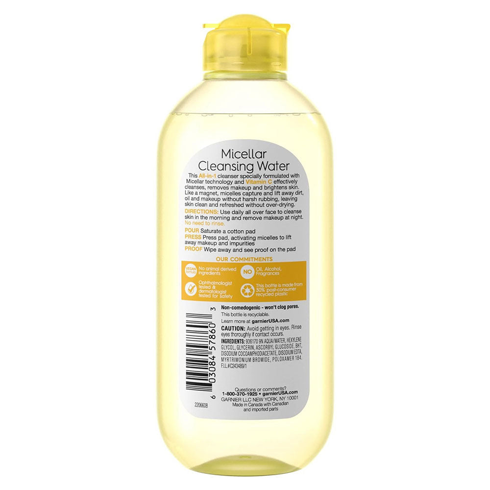 Garnier Micellar Water With Vitamin C, Facial Cleanser & Makeup Remover, 13.5 Fl Oz