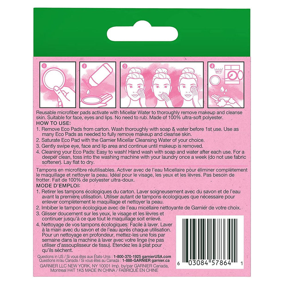 Garnier Skinactive Micellar Cleansing Eco Pads, Reusable, 3 Ultra-Soft Microfiber Pads, 1 Count
