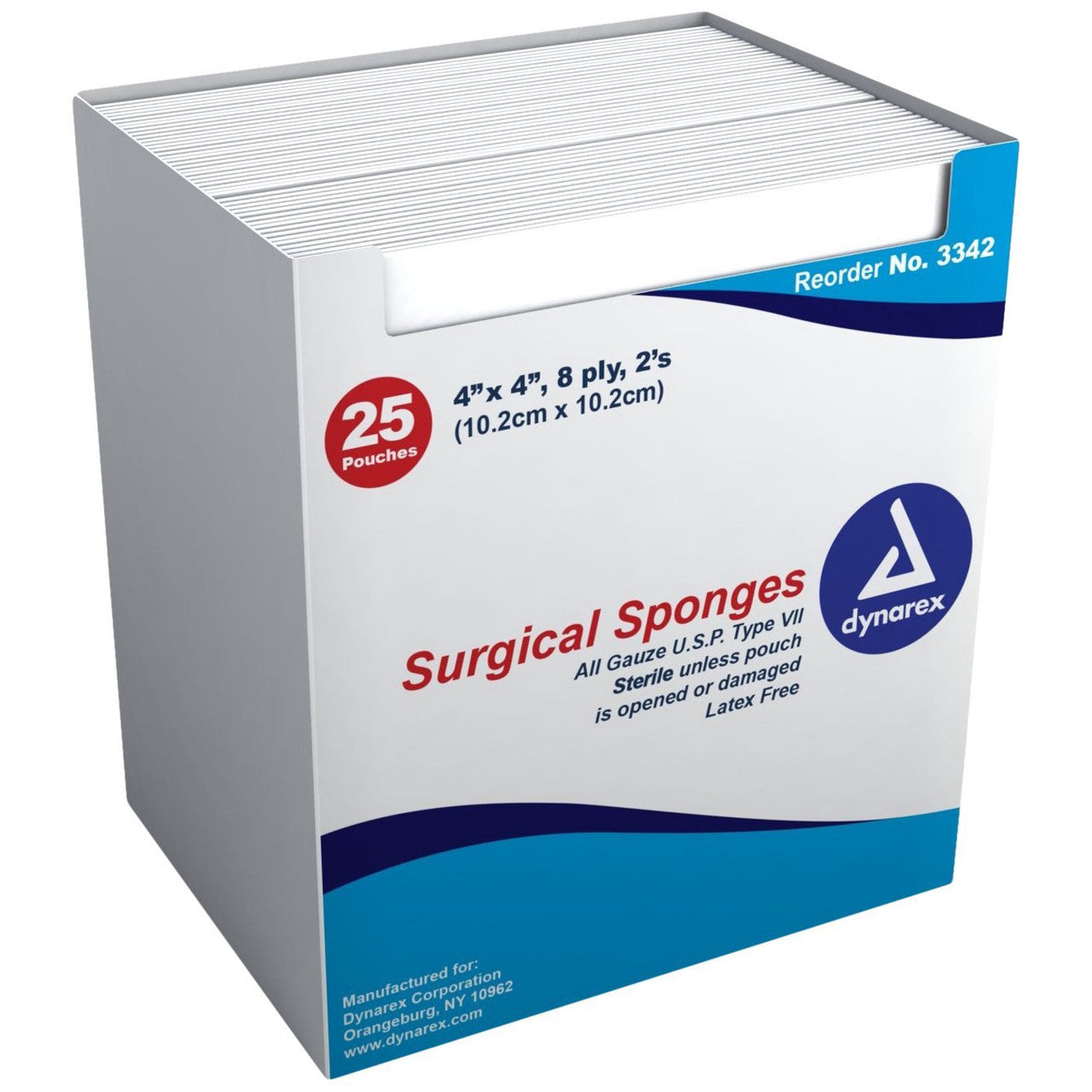 Dynarex Standard Gauze Sponges Sterile - 4 In X 4 In - 8 Ply - 2S - 25 Ea