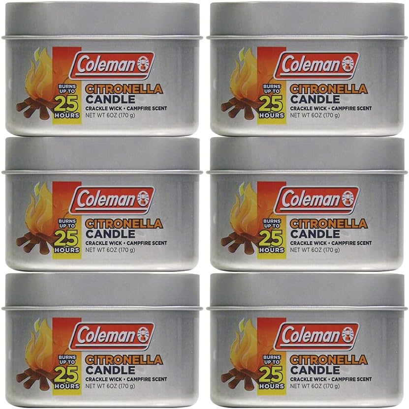 Coleman Scented Outdoor Citronella Candle with Wooden Crackle Wick, Campfire Scent, 6 oz