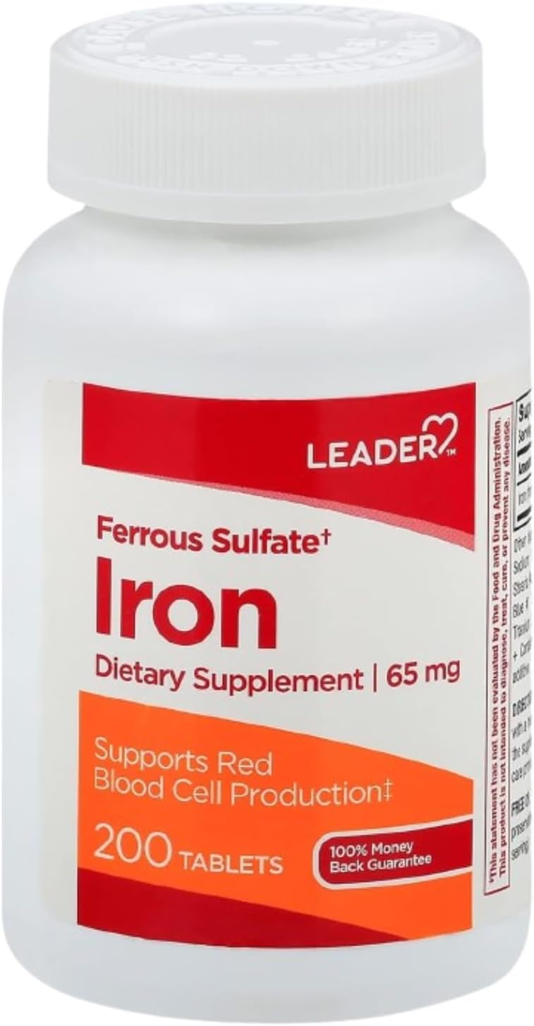 Leader Ferrous Sulfate 65 mg Iron - 200 Tablets